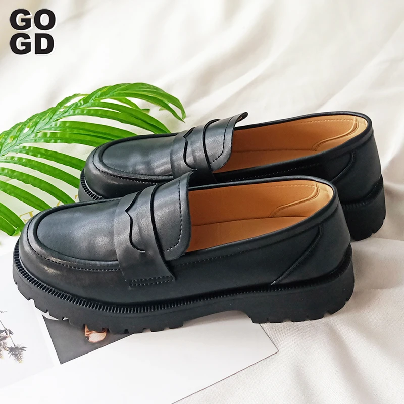 GOGD Brand Women Genuine Leather Loafers Shoes 2022 Autumn Fashion Platform Slip-On Pumps White Big Size 42 Office Lady Flats
