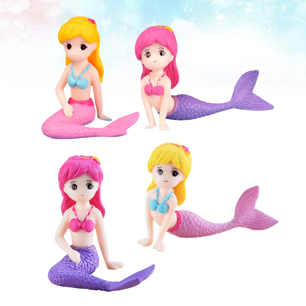 

4 Pcs Girls Top Miniature Mermaids Resin Mermaid Gifts Girls Fish Tank Decoration DIY Crafts Micro Landscape Bonsai Decor