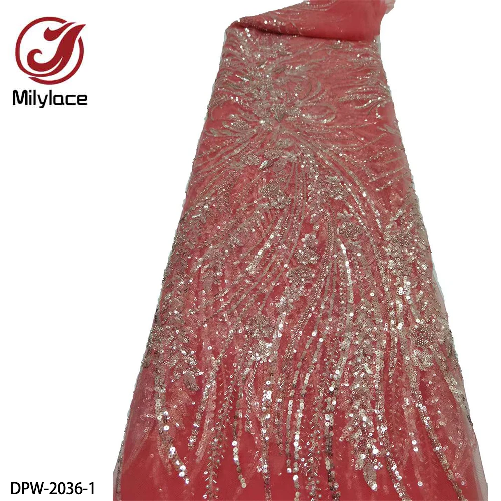 

Quality Guarantee French African Tulle Net Lace Fabric Handmade Beads and Sequins for Sewing African Dress DPW-2036