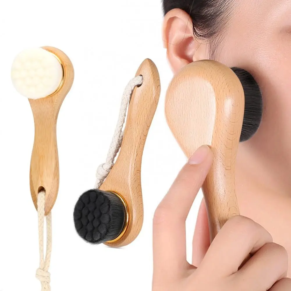 

Wooden Long Handle Facial Cleansing Brush Exfoliating Brush Bamboo Hair Facial Cleansing Massage Face Care Brush