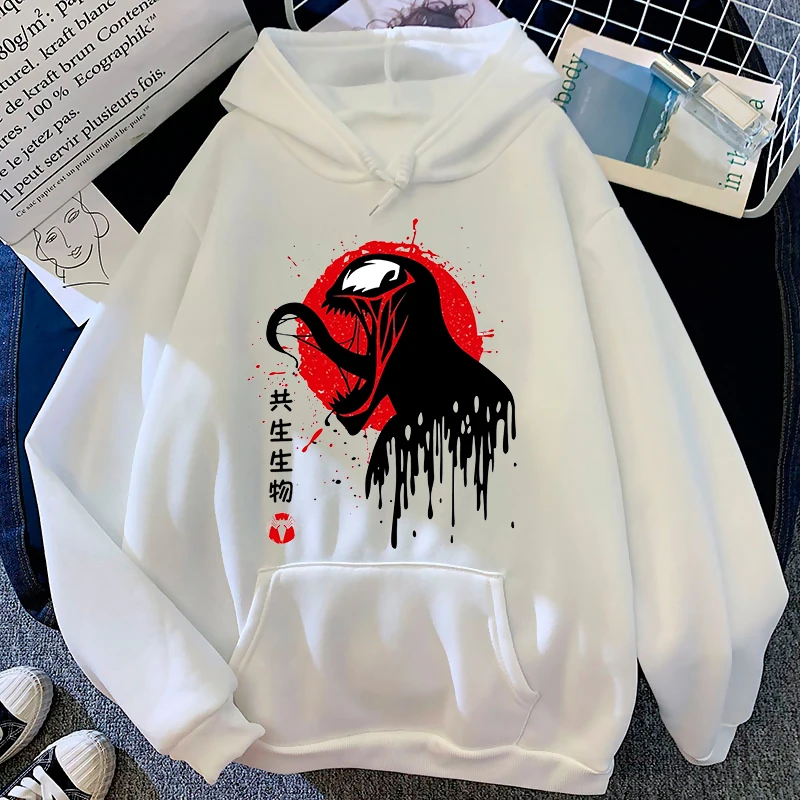 

New Marvel Venom Kawaii Hoodies Clothes Women Cartoon Harajuku Funny Hoodie Autumn Winter Tops Femme Pullover Hooded Sweatshirts