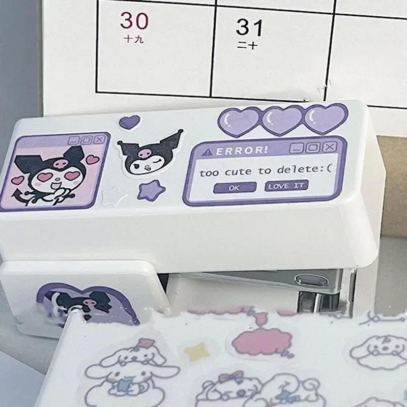 Ins Style Kawaii Sanrio Cinnamoroll Kuromi Stapler Anime Figure Student Portable Mini Sticker Diy Test Paper Binding Child Gift images - 6