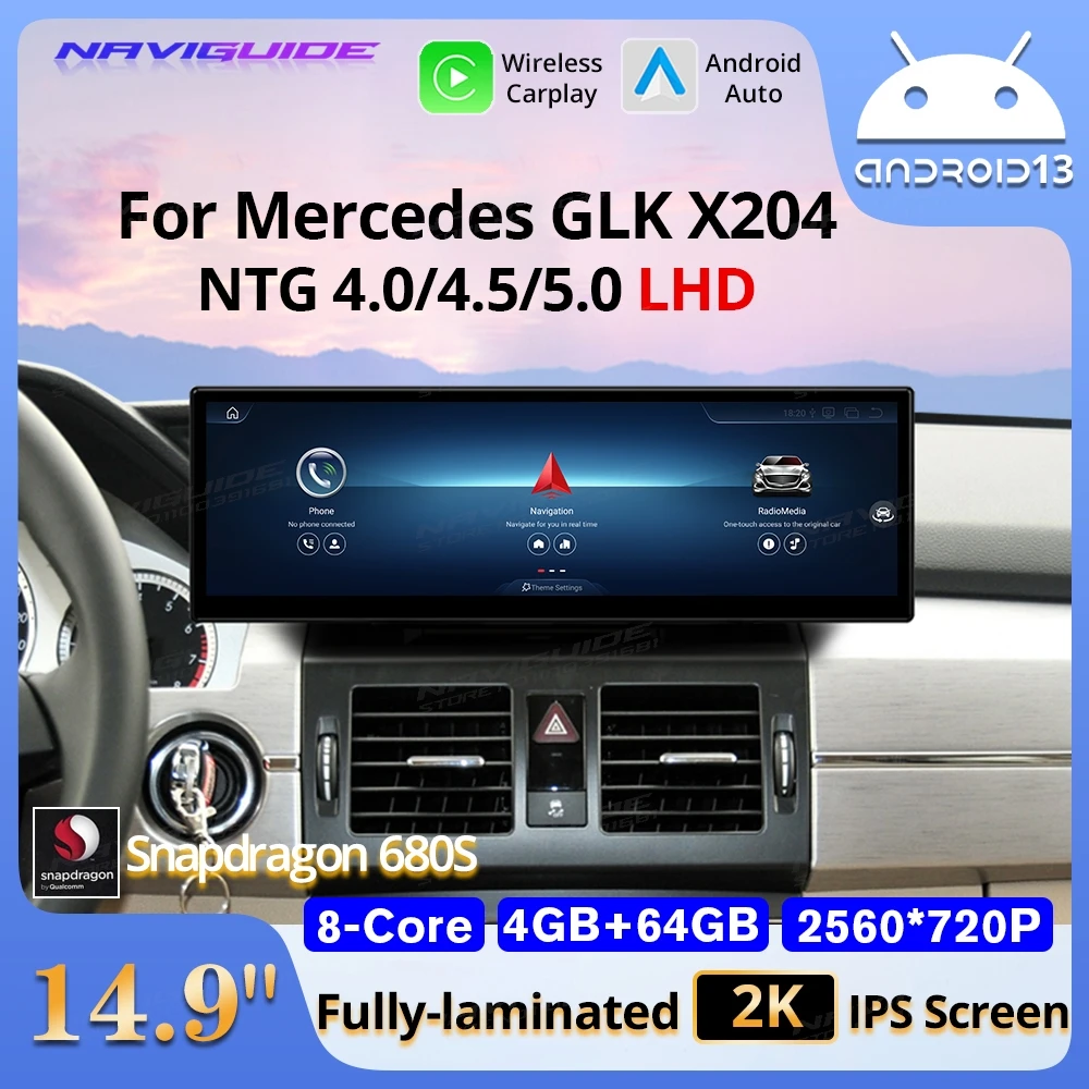 NAVIGUIDE 14 9 &quotAndroid 13 Автомобильный радиоприемник для Mercedes GLK Class X204 NTG 4.0 4 5