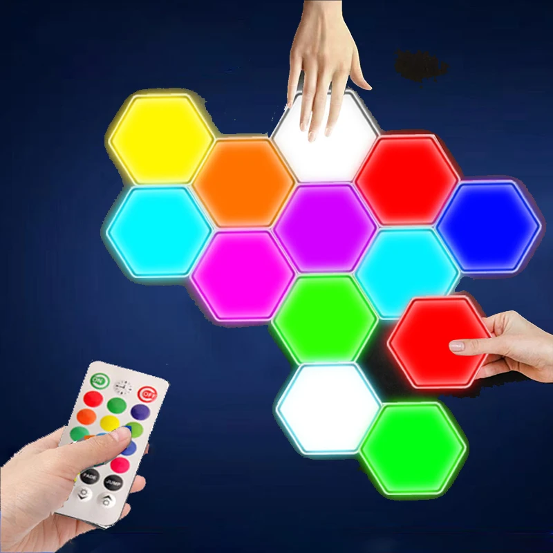 

Новый светодиодный настенный светильник с питанием от USB, RGB, дистанционным сенсорным управлением, шестигранная модульная сотовая панель, лампы для спальни, настенная лампа