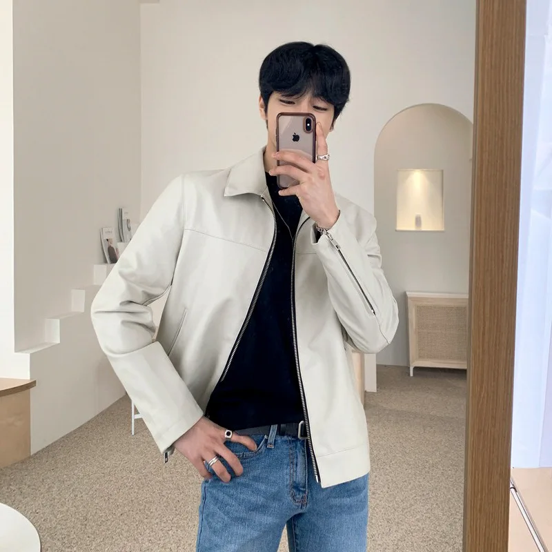 

Autumn Winter Casual Leather Jacket Men Lapel Zipper Design Leather Coat Men Fancy Leather Jacket Men Casual Leather Jacket Men