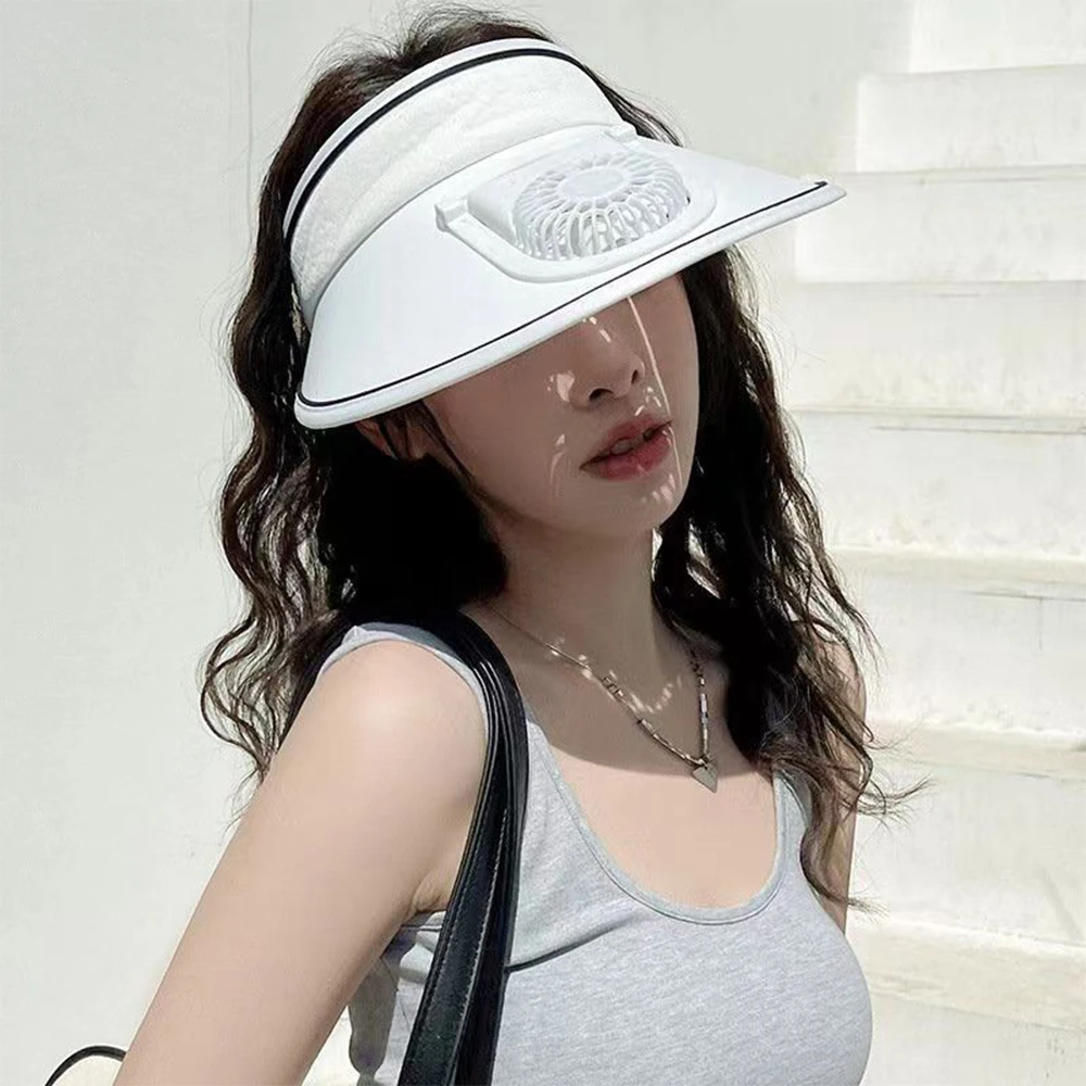 

USB Lady, rechargeable round fan stylish big Brim Beach Casual Sun hat