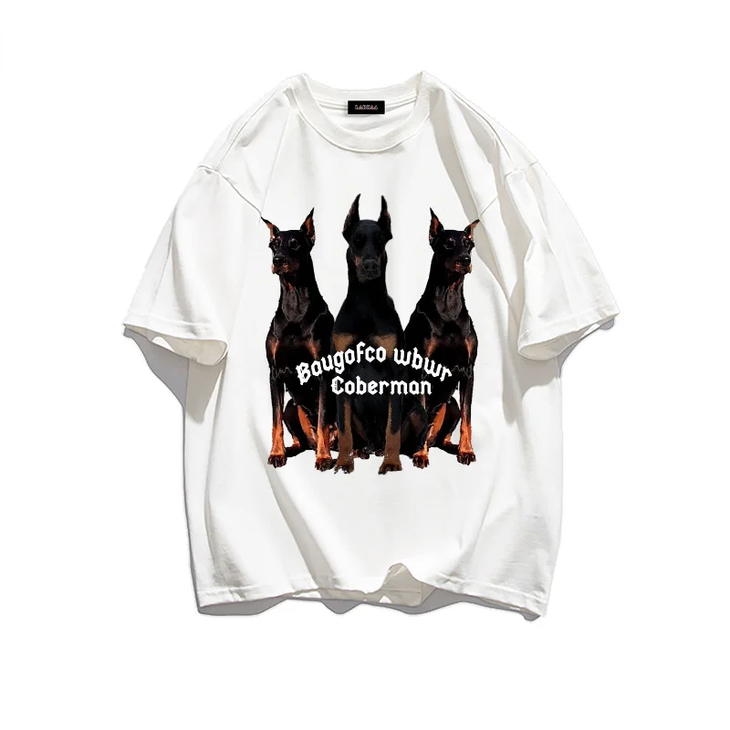 

Four Seasons Men's/ Women's T-Shirt Funny Doberman Print Short Sleeve Shirts Fashion Rock Streetwear Top Tees Free Shipping