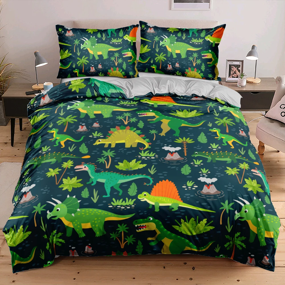 

Комплект постельного белья с цифровым 3d-изображением динозавра, зеленый комплект постельного белья, односпальное, Двухспальное, двуспальн...