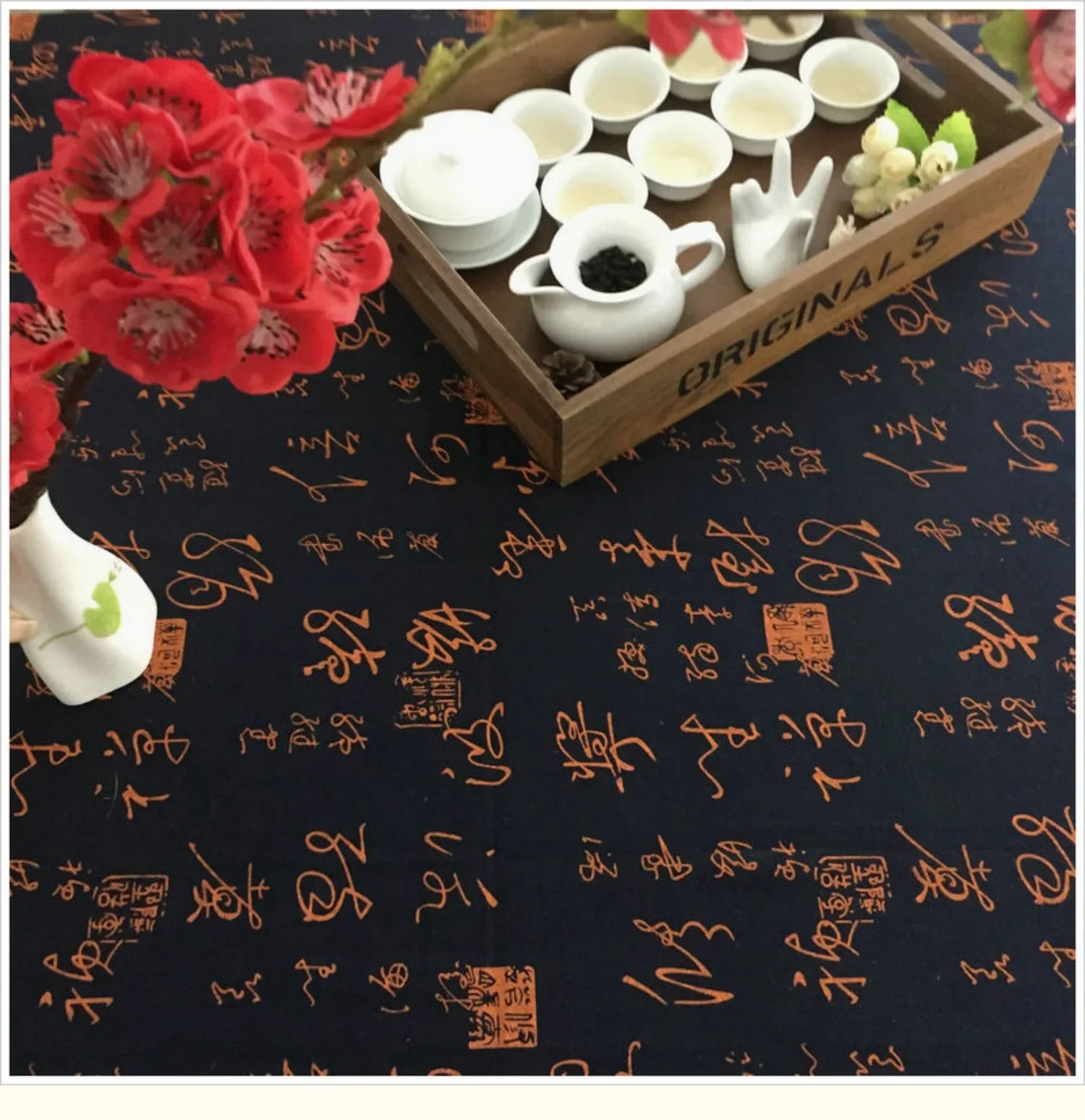 

Calligraphy style, rural cotton and linen tablecloth, tablecloth, simple, small and fresh H5J2032