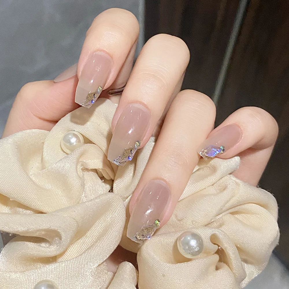 

24PCS Long Press On Nails Rhinestones Design Sweet Style Full Coverage Nails