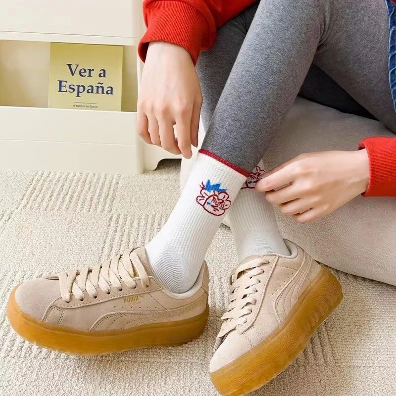 3 Pairs/Box Cute Cartoon Mouse Stockings Cotton Harajuku Soft White Simple Skateboard Long Funny Gifts for Men Women Socks Pack