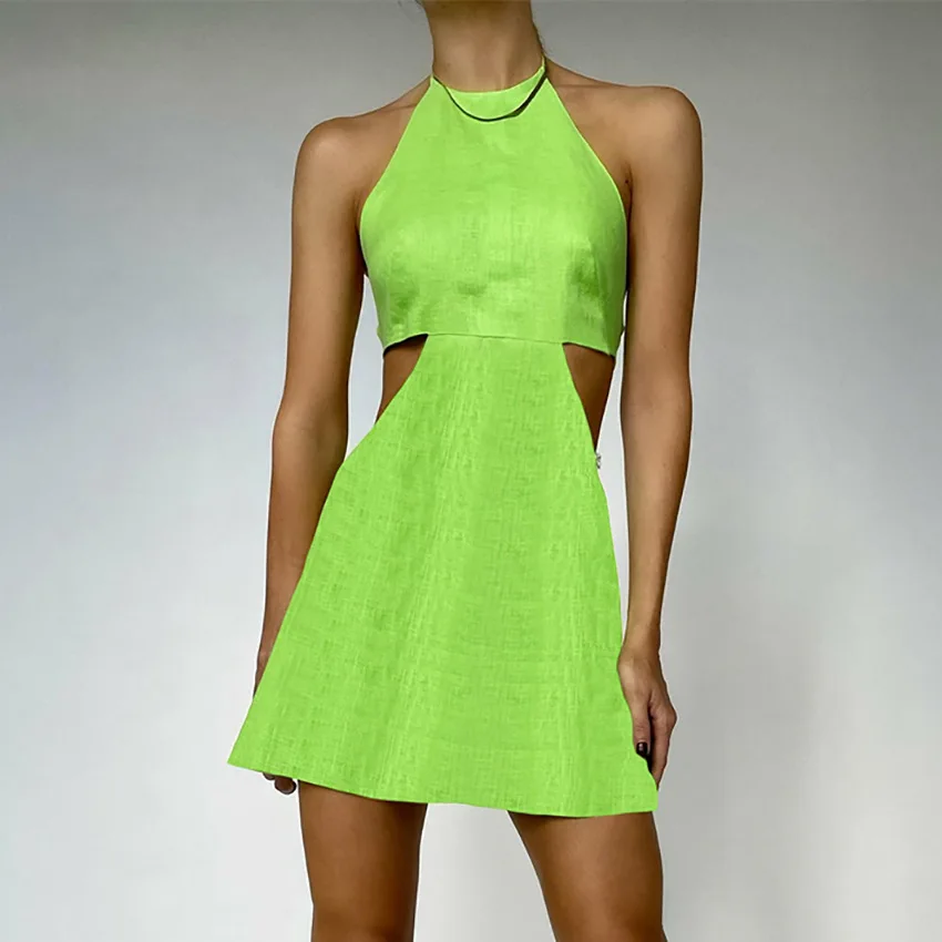 

Sexy Sleeveless Suspender Backless Dress For Women Summer Party Women's Tied Up Straps A-line Dresses Hollow Out HighWaist Dress