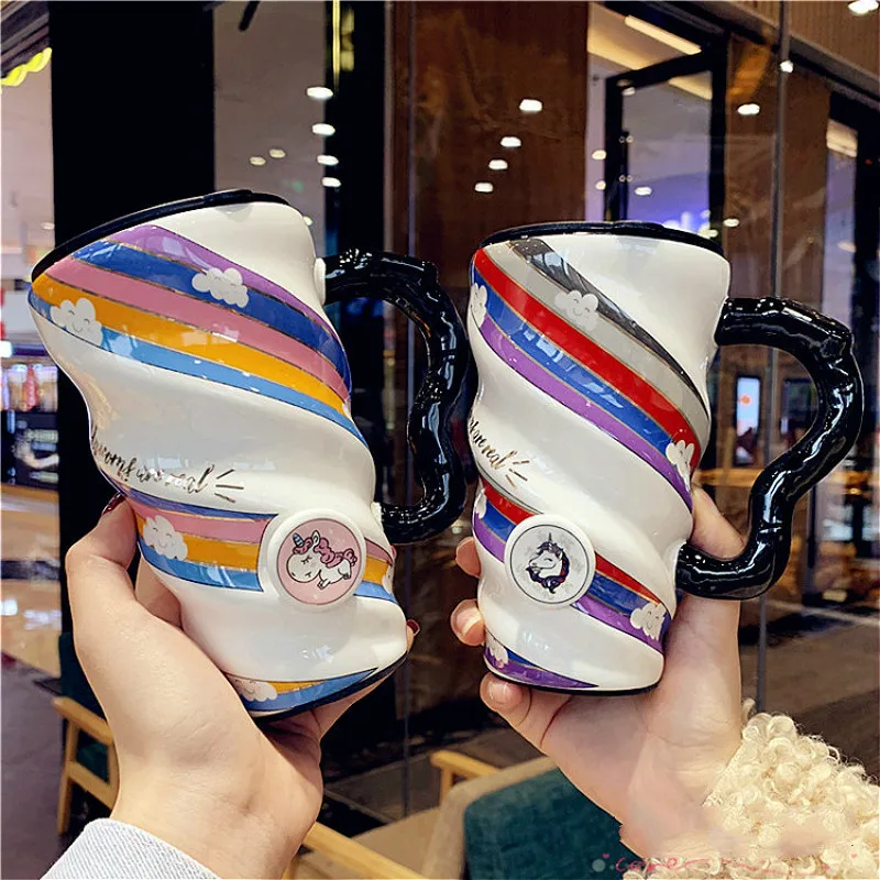 

Cartoon Creative Unicorn Thread Ceramic Mug With Lid Spoon Lovers Large Capacity Home Office School Milk Water Mug Drinkware Cup