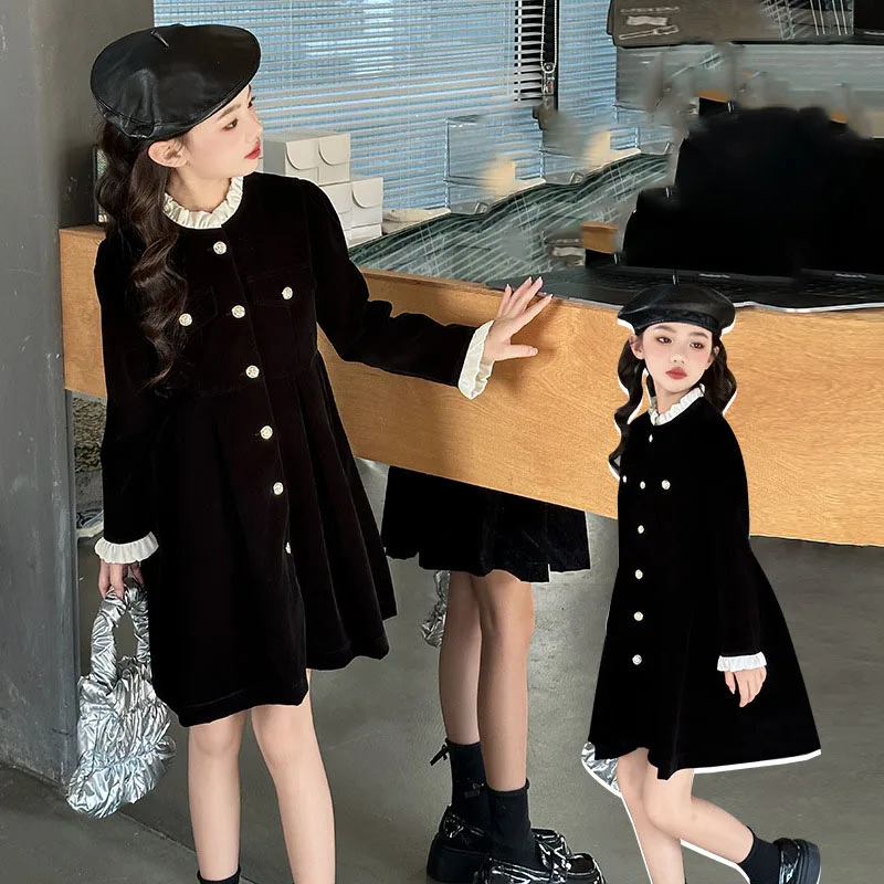 Бархатные школьные танцевальные платья женская одежда Осеннее черное платье для