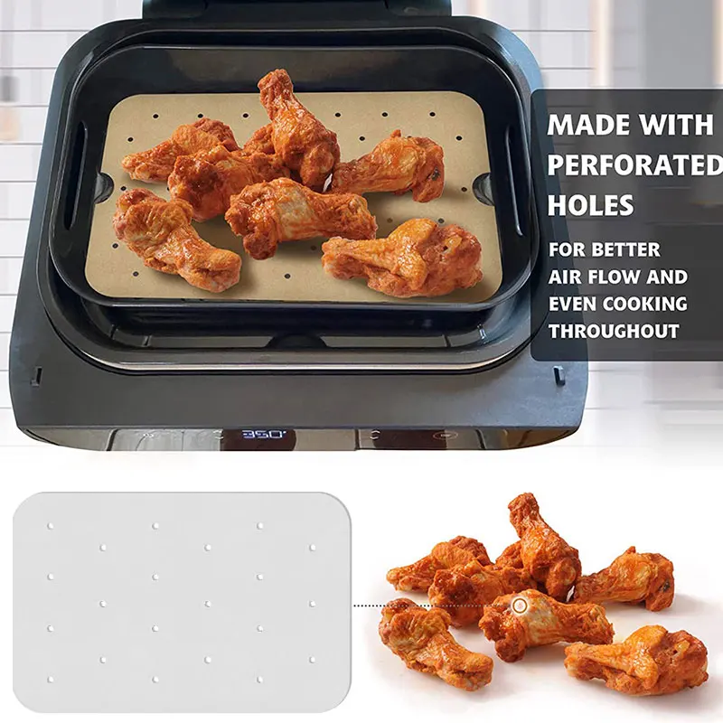 

100PCS Baking Paper Rectangular Air Fryer Oil Blotting Non-Stick Parchment Kitchen Accessories Cooking Liner Mat Food Gadgets