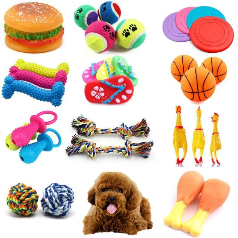 

Pet Dog Cat Toy Bite-Resistant Clean Teeth Chew Puppy Training Toy Sof Squeaky Rubber Bone Ball Set Pet Supplies