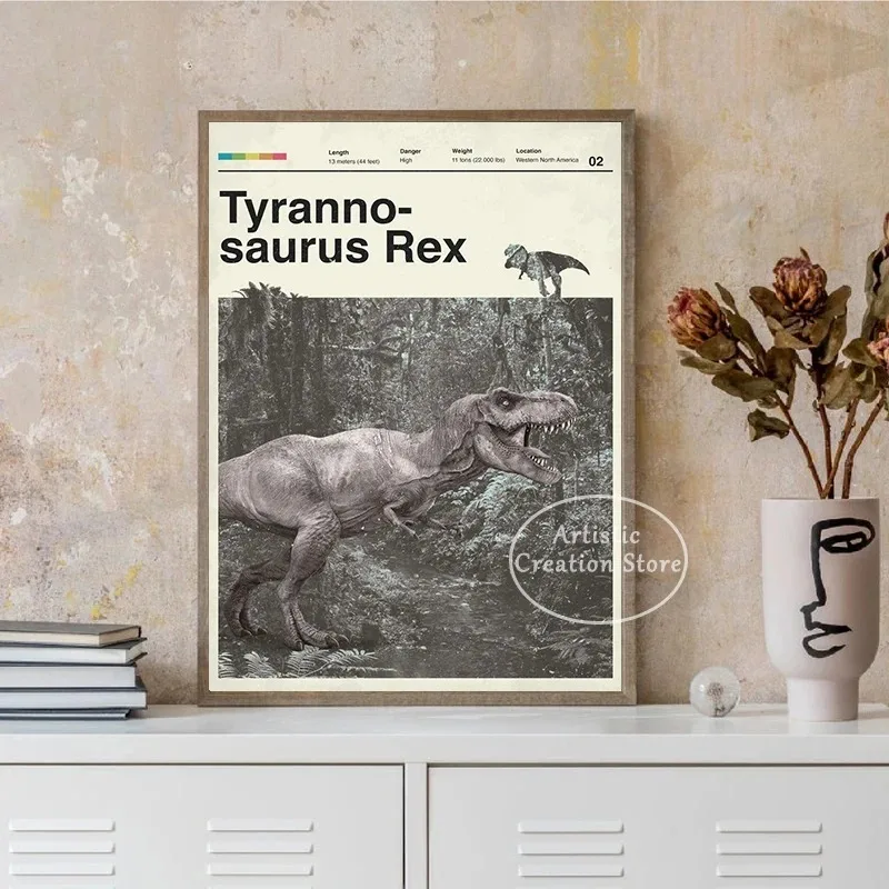 Ретро динозавры иллюстрации постеры Холст Картина Pteranodon Mosasaurus Triceratops древние