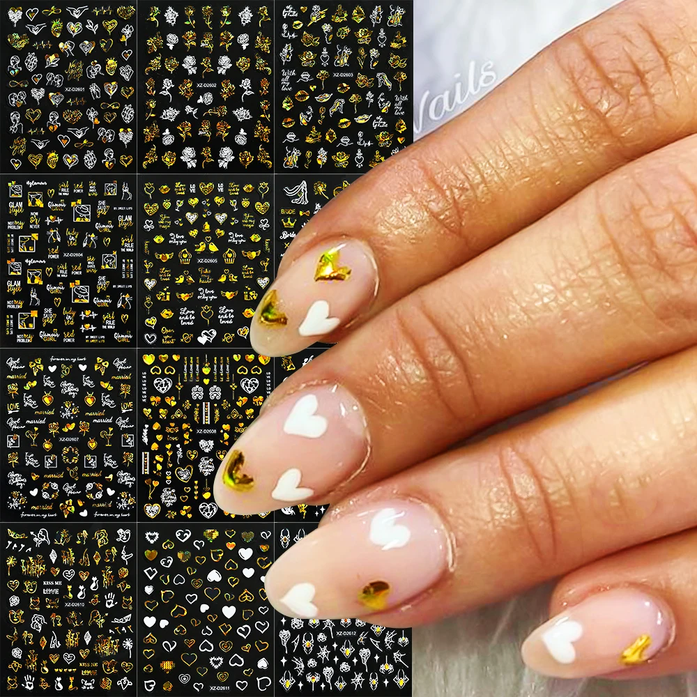 1 шт. золотые лазерные розовые сердечки для губ наклейки дизайна ногтей