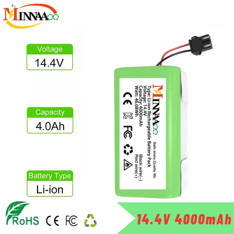 

14.4V 4.0Ah Li-ion battery for Cecotec Conga Excellence 950 990 1090 Ecovacs Deebot DN621 601/605 Eufy RoboVac 35C Panda i7 V710