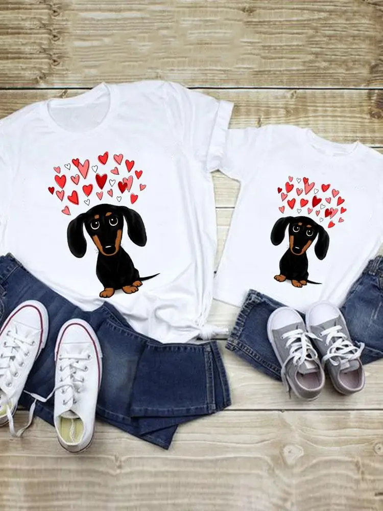 

Tee Family Matching Outfits Dog Love Sweet Trend Women Kid Child Summer Mom Mama Mother Graphic T-shirt Clothes Clothing