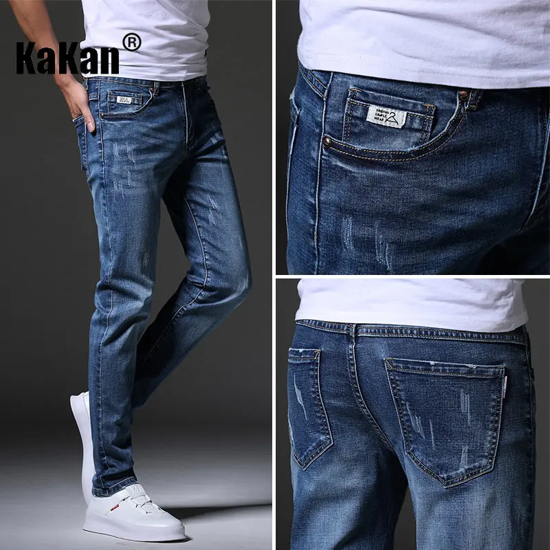 Kakan - New Spring/Summer Stretch Men's Jeans for Men, Korean Fit Versatile Small Feet New Trend Casual Long Jeans K31-1989