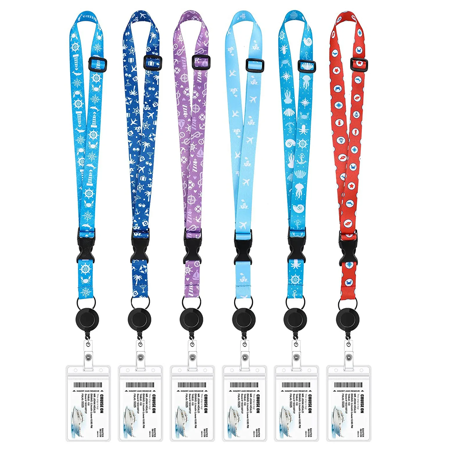 

2 Pack Navigation World Dacron Printing Lanyard With Retractable Fixed Easy-To-Pull Pvc Card Sleeve Support Customized