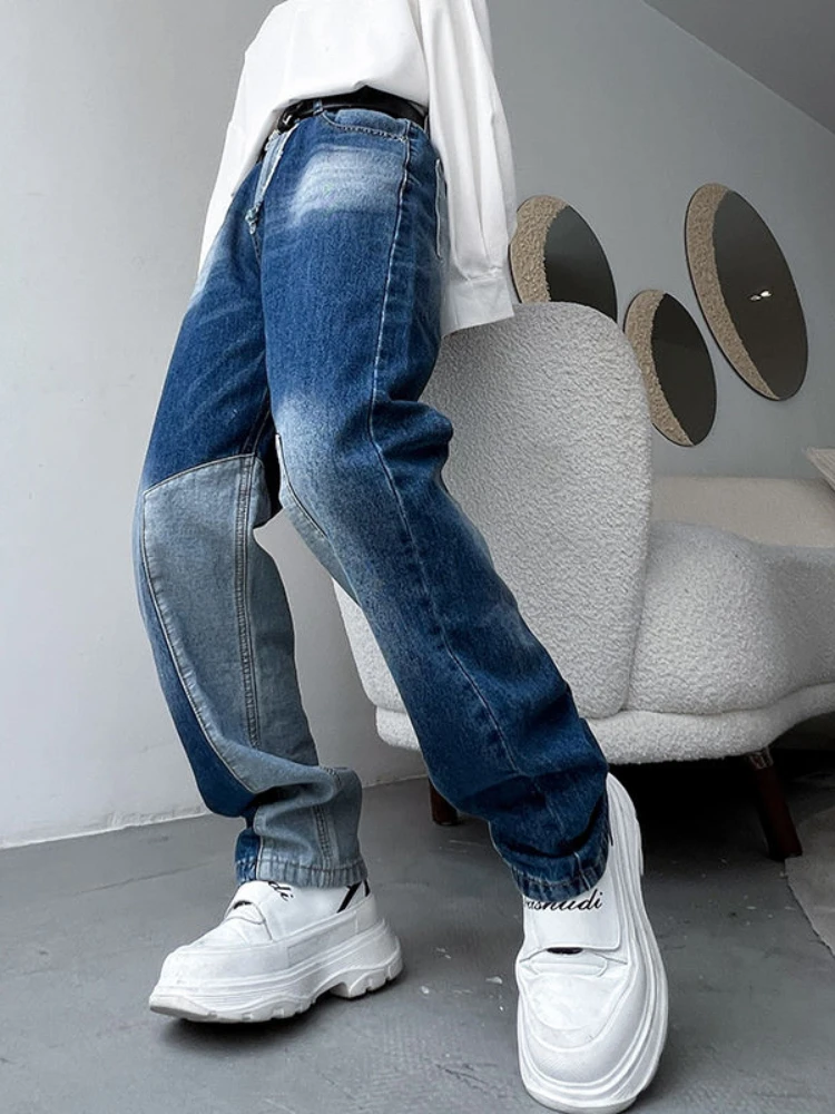 DEEPTOWN Y2K Patchwork Jeans for Men Harajuku Style Denim Pants Male Blue Vintage Loose Casual Streetwear Hip Hop Fashion Spring