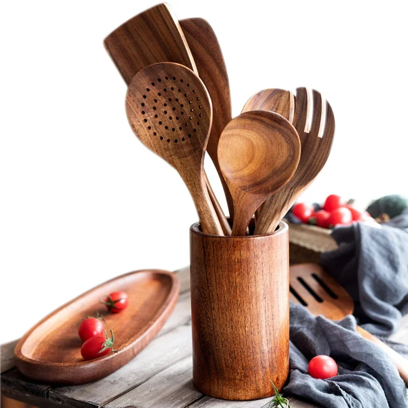 Jieyang натуральный тиковый деревянный кухонный утварь деревянная лопаточка набор