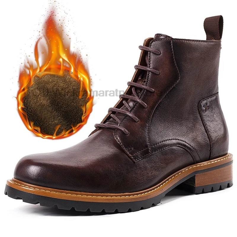 HKDQ Мужские брендовые зимние ботинки модная обувь из натуральной кожи с молнией