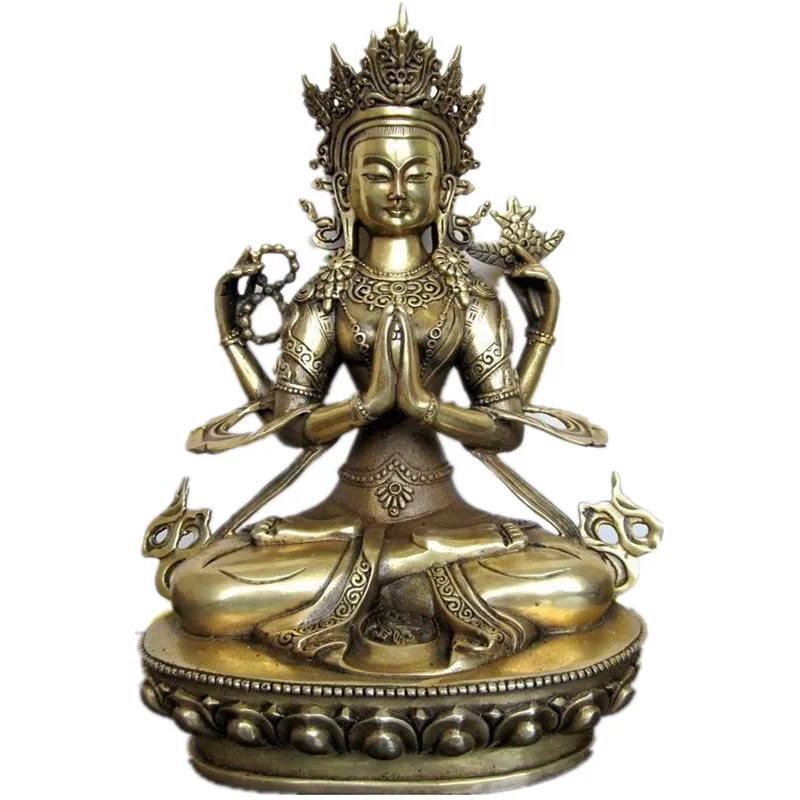 

28 cm * /The ancient Chinese bronze four arm guanyin white tara Buddha in Tibet metal handicraft