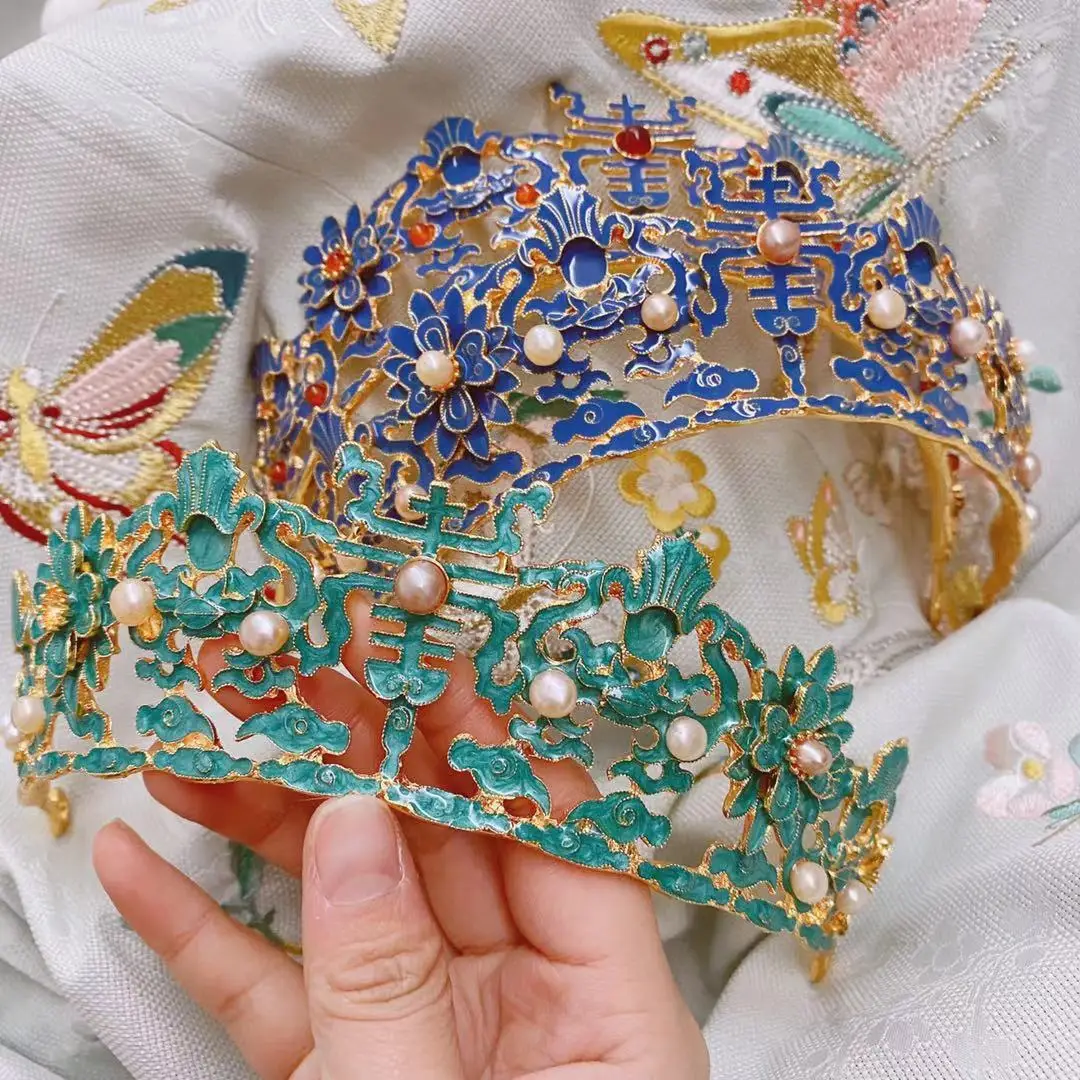 

Multicolor Burning Blue Main Crown Hair Crown Restoration Imitation Point Cui Hanfu Costume Ornaments Phoenix Crown Headdress