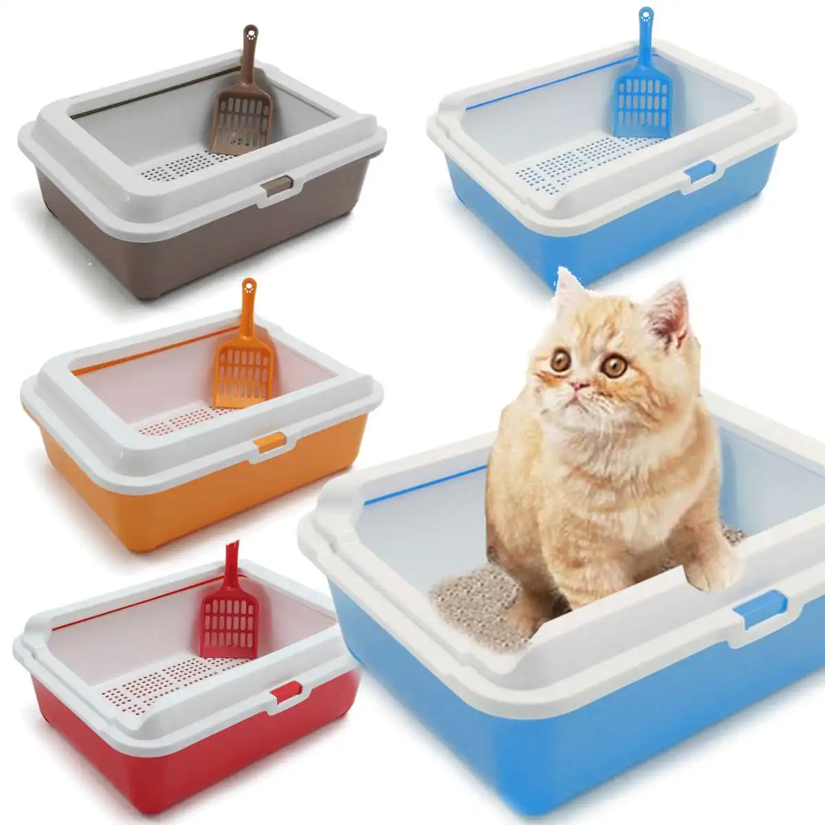 

Cat Litter Tray Toilet Bedpan with Scoop Dog Teddy Rabbit Puppy Anti splash Toilette Indoor Home Plastic Sandbox Pet Supply pet