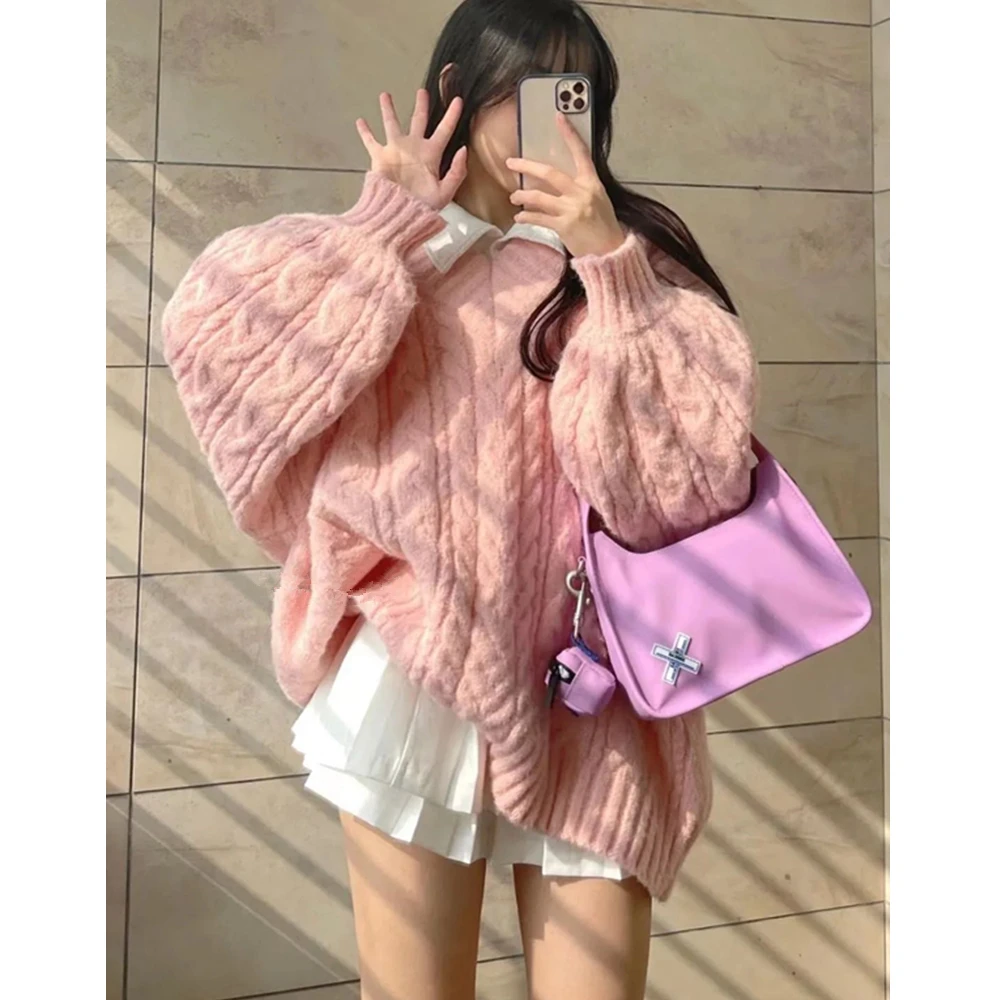 Женский осенне-зимний свободный свитер в консервативном стиле рубашка мини-юбки