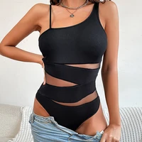 2022 new summer womens fashion jumpsuit solid color european and american stretch slim stitching black suspender jumpsuit