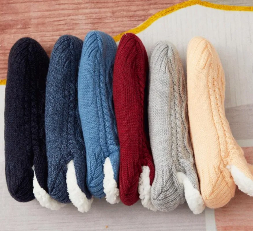 Free Shipping Winter Socks Women's Knitting Plush Warm Thicken Socks Anti Slip Low Glue Home Floor Sock 1Pair
