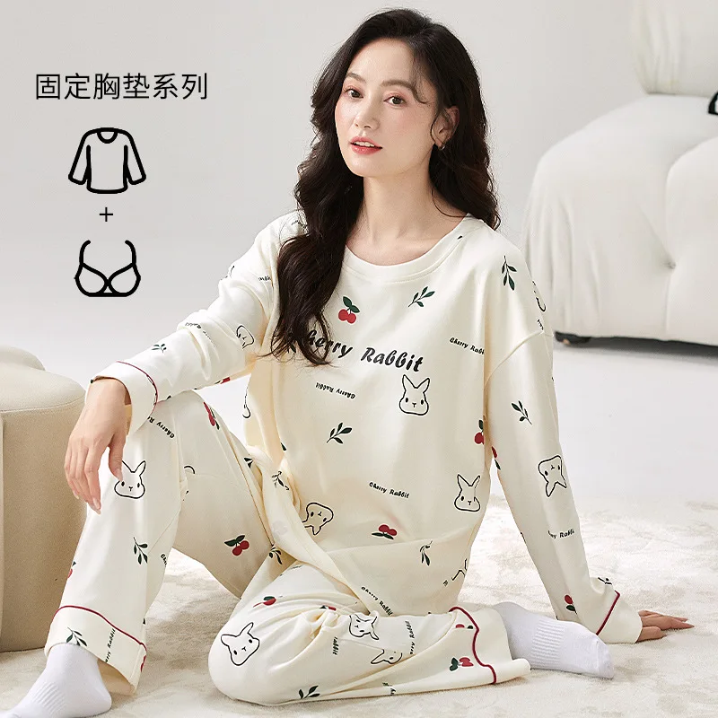 Осенние и весенние пижамы с нагрудными подушечками женские комплекты одежды
