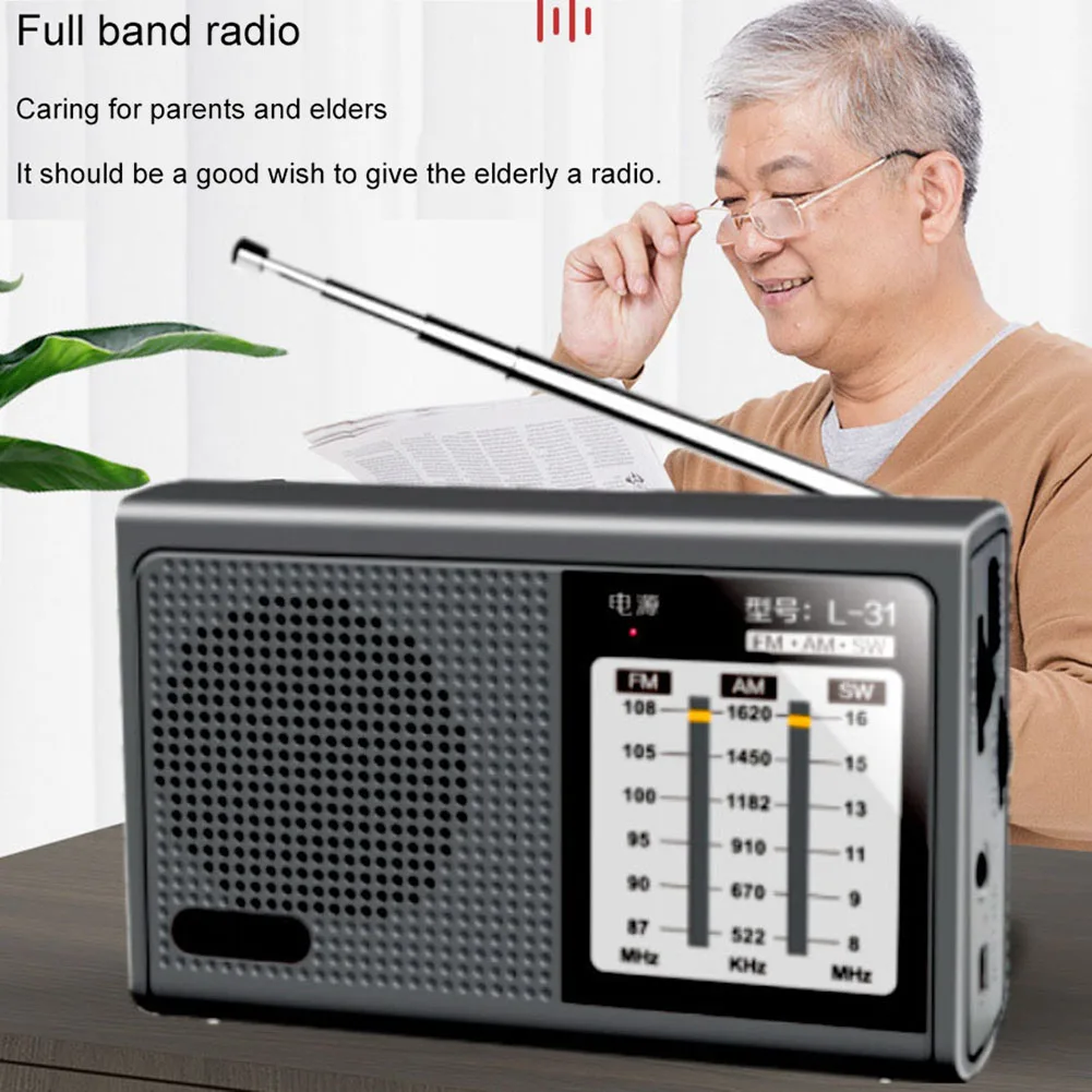 

L-31 Mini Radio Full Band Radio Receiver Handheld FM AM SW Speaker Portable Alarm Clock Stereo Radio with 3.5mm Interface