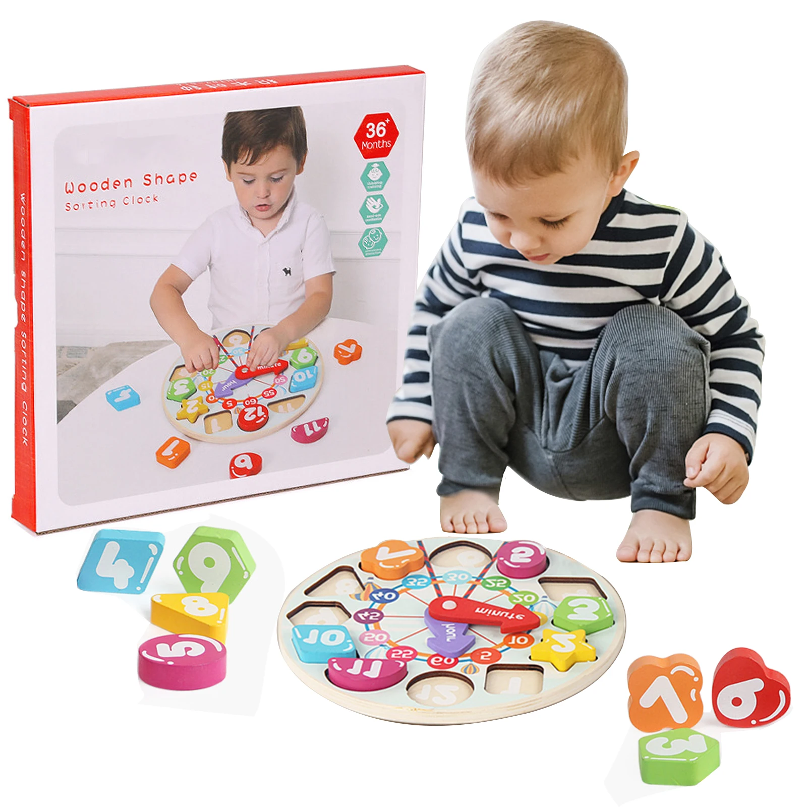 

Wooden Shape Color Sorting Clock Montessori Educational Toys For Kids Children Time Clocks With Different Shaped Blocks