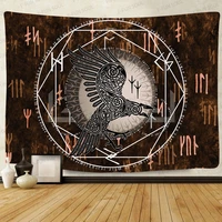 viking crow tapestry mystic meditation home decor psychedelic rune art wall hanging bedroom decoration aesthetic art tapiz pared