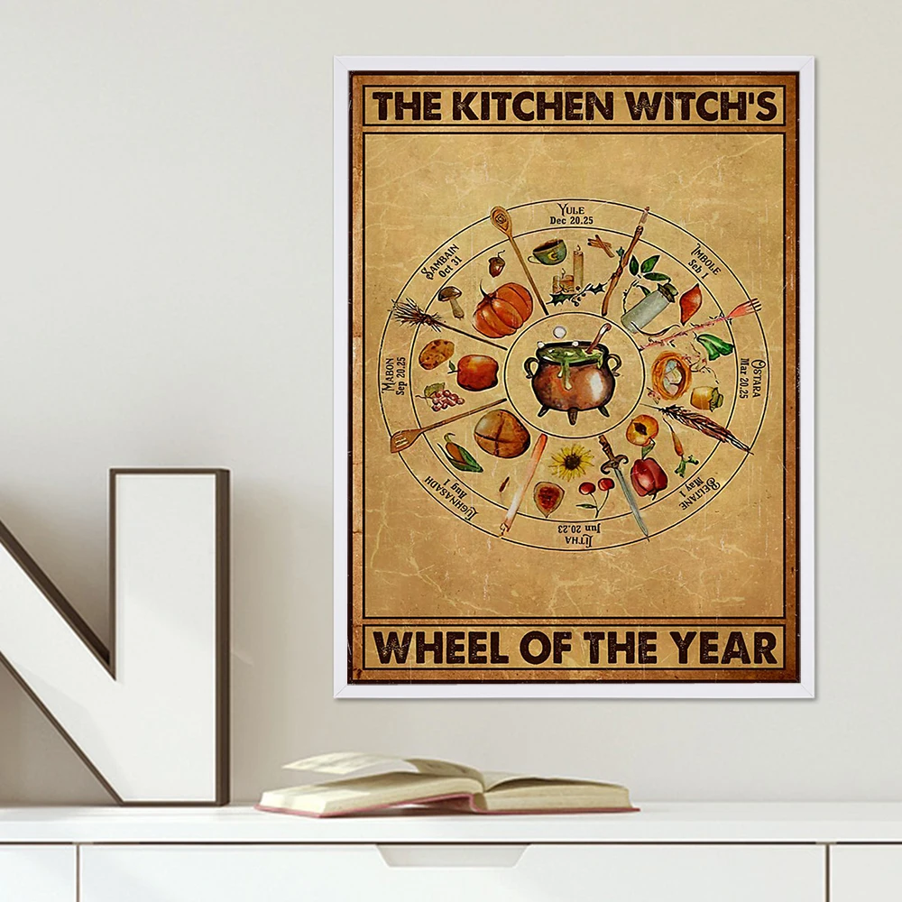 

Retro Poster Wheel Of The Year Canvas Painting Kitchen Witchs Art Print Magic Knowledge Wall Picture For Living Room Home Decor