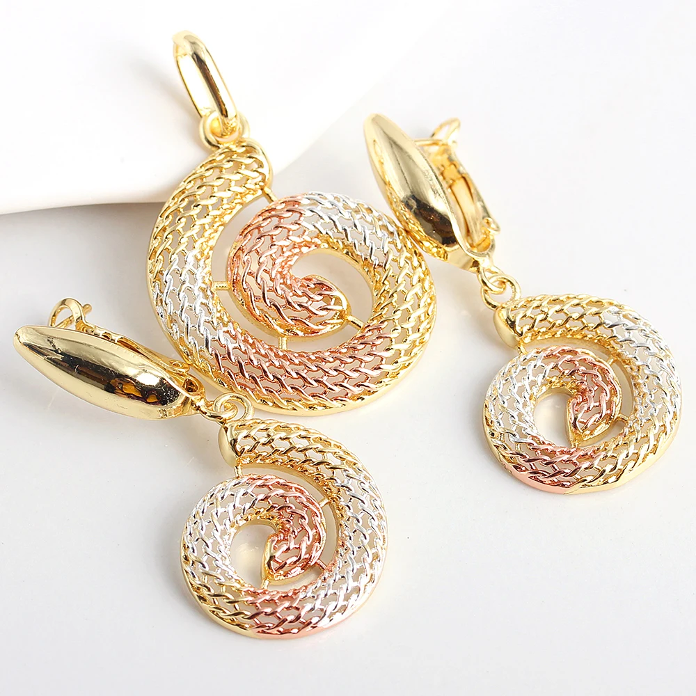 

African Dubai Jewelry Sets for Women Nigerian Costume Bride Piercing Bohemia Earrings Pendant Necklace Wedding Clothing Jewelry