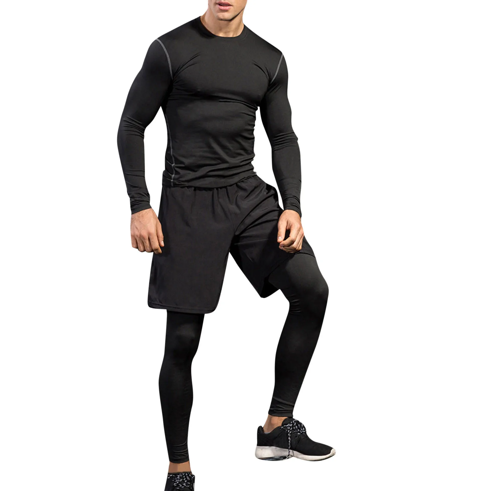 

Joggers Leisure Sport Sets Men's Casual O Neck Fitness Fast Drying Elastic Long Sleeve Long Pants Sports Suit Men Clothing