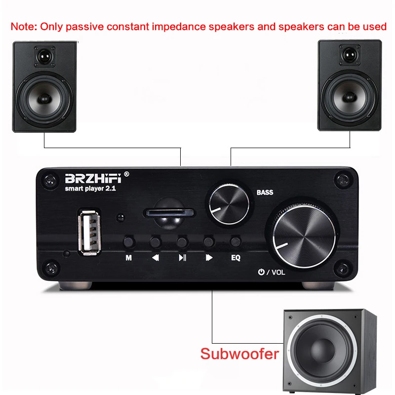 BRZHIFI 50 Втx2 + 100 Вт сабвуфер высокой мощности цифровой небольшой усилитель HIFI