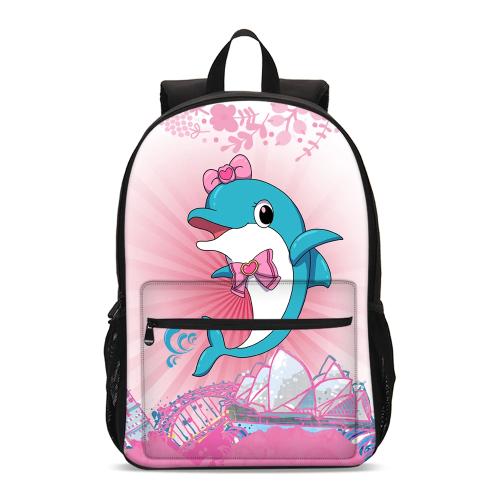 Розовый мультяшный большой рюкзак для девочек с дельфином 17 дюймов 9 л