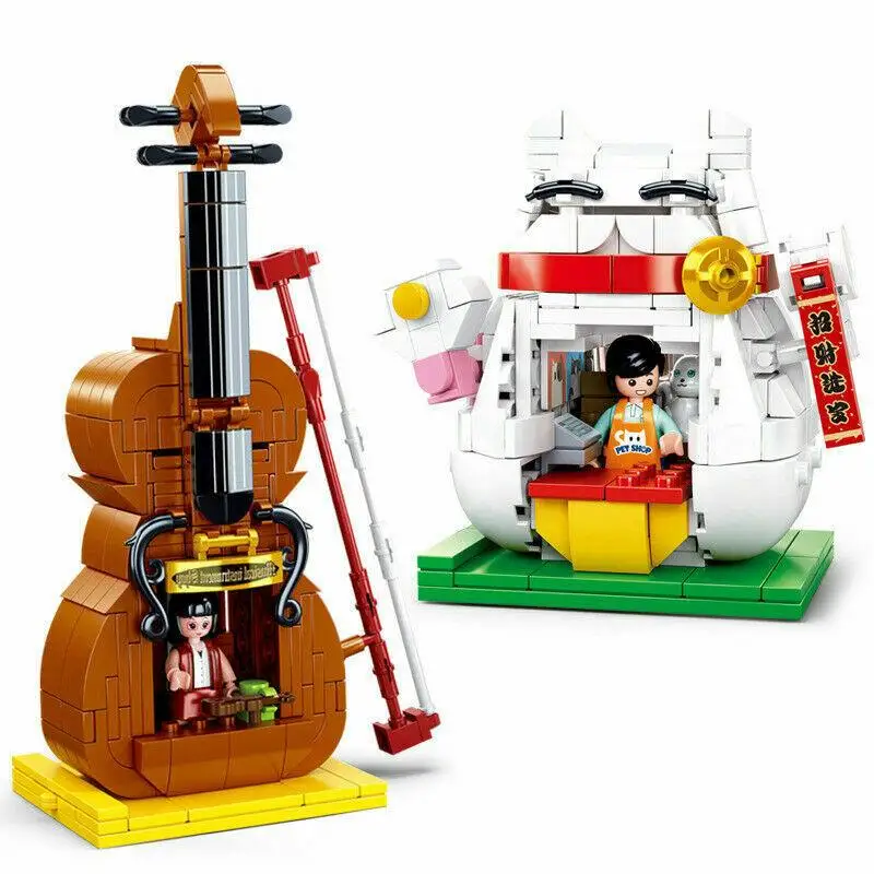 

Sluban Blocks Kids Building Toys Boys Puzzle Violin Cat Shop Girls Gift 0817 0818 no original box