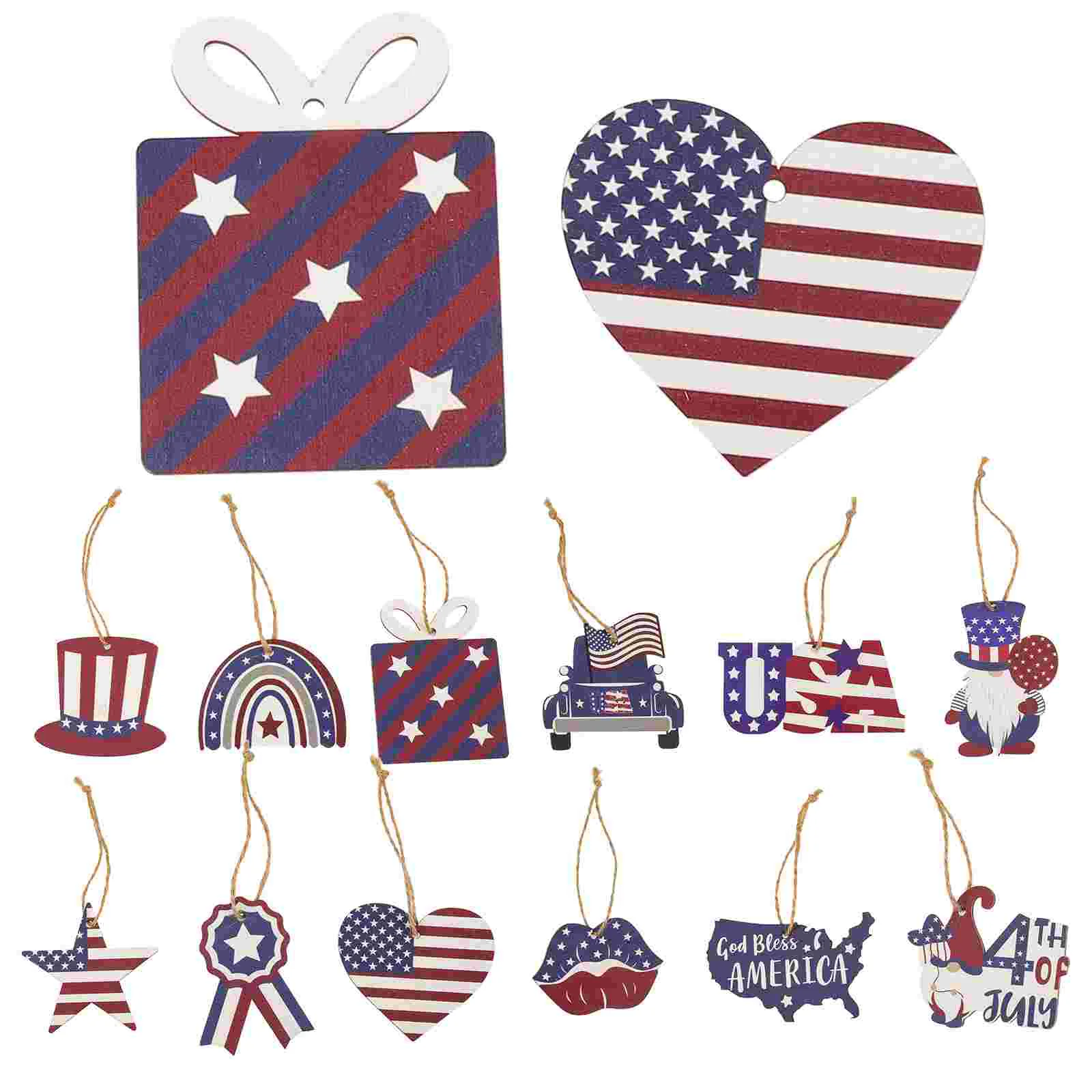 

12 Pcs Independence Day Decoration Wooden Hanging Signs American Home Party Supply Crafts House Decorations Label