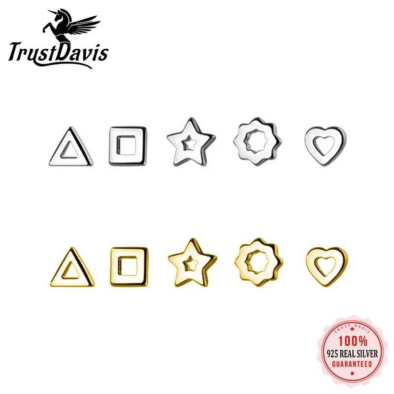 

Trustdavis Real 925 Sterling Silver Hollow Triangle Square Heart Star Round Stud Earring For Women Fine Jewelry DA2332