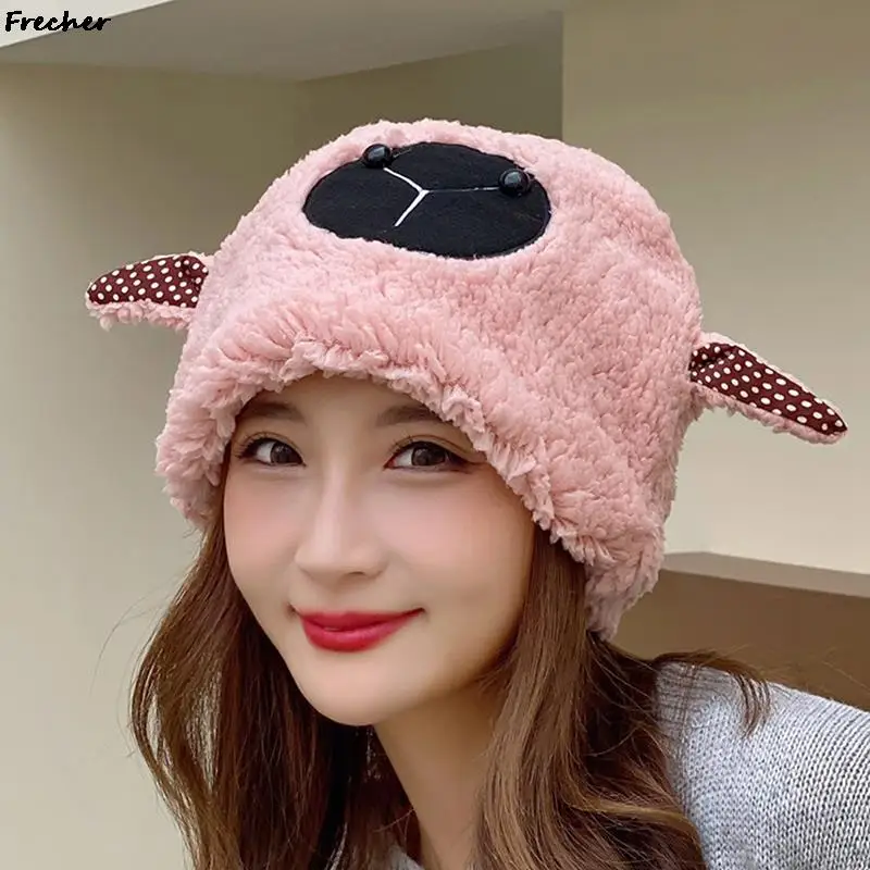 

Japanese Plush Lamb Hat Cute Sheep Ear Autumn Winter Hats Women Warm Headwear Earmuffs Beanies Girls Lolita Wool Caps Sweet