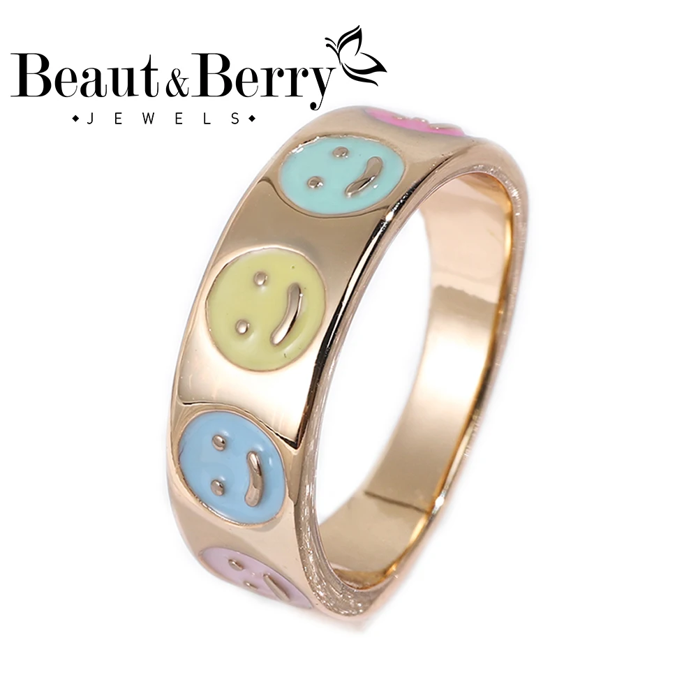 

Beaut&Berry New Fashion Colorful Smiley Rings Copper Women's Rings Boho Office Party Wedding Accessories Jewelry