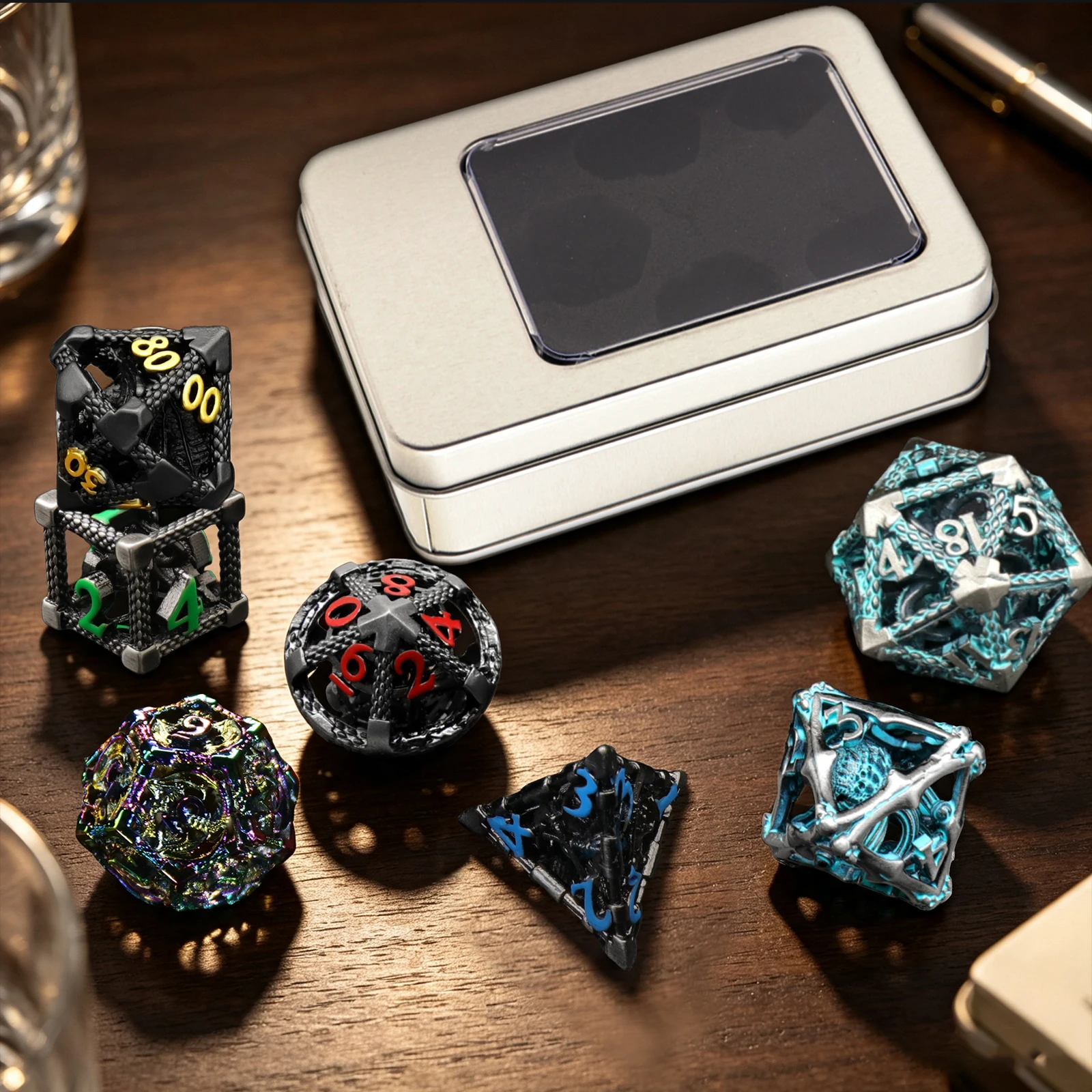 Набор игральных костей Mystery Dice DND, 7 кубиков в подарочном футляре, металлические многогранные кубики для ролевой игры Dungeons and Dragons. (art.: 3920dcf2b65ed) - 3920dcf2b65ed